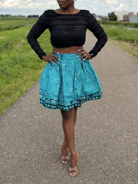 Afrikaanse print mini rok - Turquoise Kampala