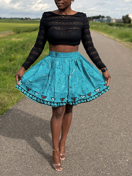 Afrikaanse print mini rok - Turquoise Kampala