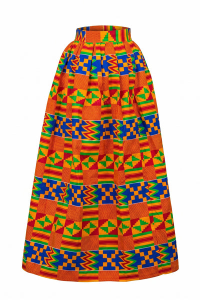 Afrikaanse print maxi rok - Verstelbare split - Blauw Oranje Kente