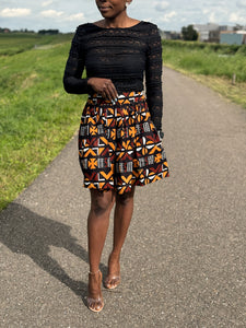 Afrikaanse print mini rok - Bruine Cross Bogolan