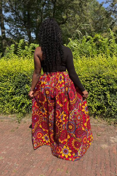 African print maxi skirt - Red & Yellow Mandala Patchwork