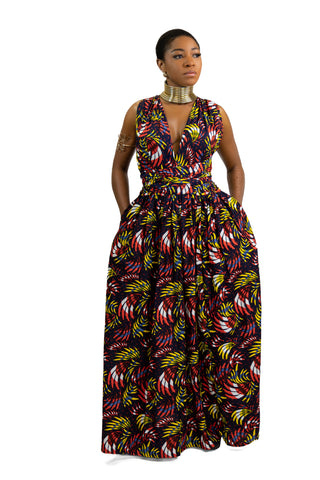 Afrikaanse print Rode Feathers Infinity Multiway Maxi Jurk