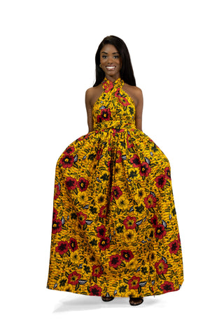 Afrikaanse print Gelb Flowers Infinity Multiway Maxi Jurk