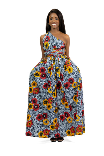 Afrikaanse print Gelb Flowers Infinity Multiway Maxi Jurk