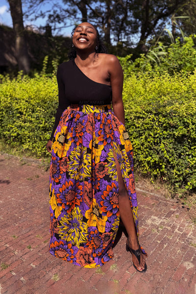 Afrikaanse print maxi rok - Geel & Paarse Flowers