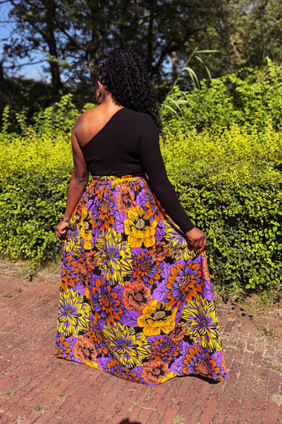 Afrikaanse print maxi rok - Geel & Paarse Flowers