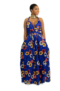 Afrikaanse print Blauwe Flowers Infinity Multiway Maxi Jurk