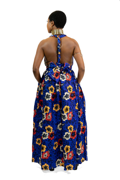 Afrikaanse print Blauwe Flowers Infinity Multiway Maxi Jurk