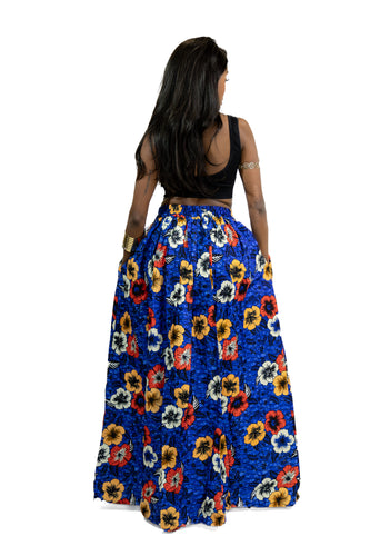 African print maxi skirt - Blue Flowers