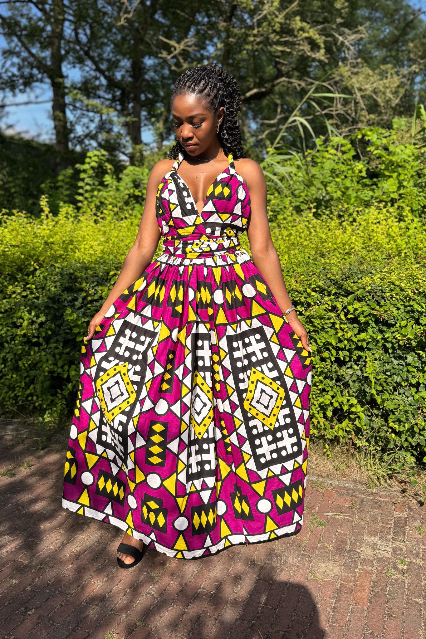 Afrikaanse print Infinity Multiway Maxi Jurk - Paarse Samakaka