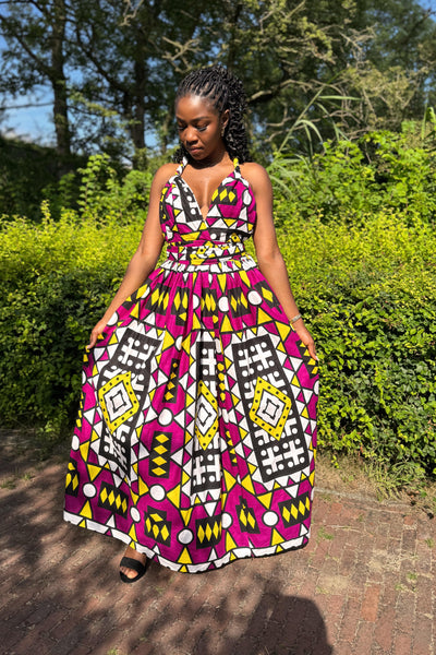 Afrikaanse print Infinity Multiway Maxi Jurk - Paarse Samakaka