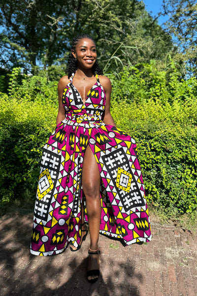 Afrikaanse print Infinity Multiway Maxi Jurk - Paarse Samakaka