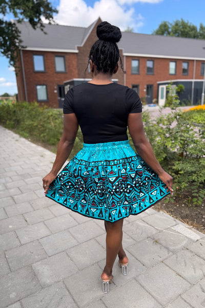 Afrikaanse print mini rok - Turquoise Kampala Pattern