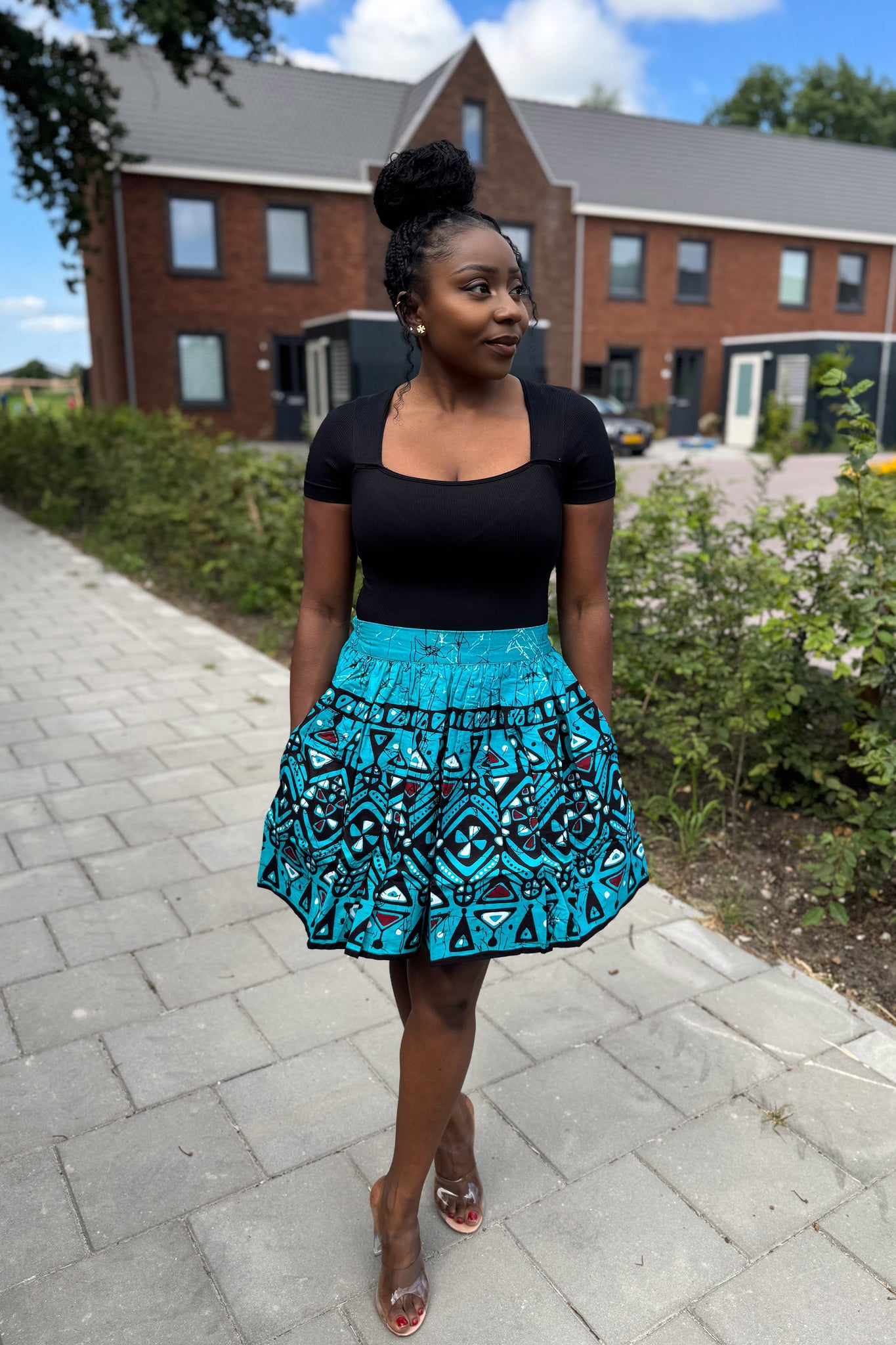 Afrikaanse print mini rok - Turquoise Kampala Pattern