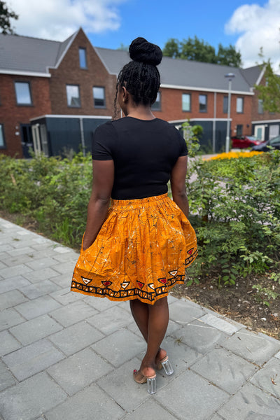 Afrikaanse print mini rok - Mosterd Kampala pattern