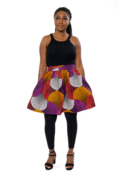 Afrikaanse print mini rok - Oranje Paars Concentric Circle Design