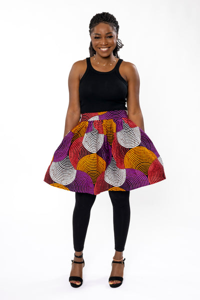 African print mini skirt - Orange Purple Concentric Circle Design