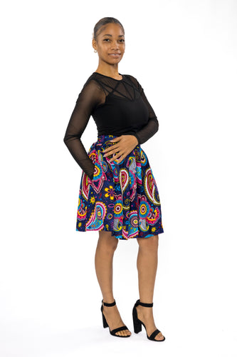 Afrikaanse print mini rok - Blauw Roze Paisley
