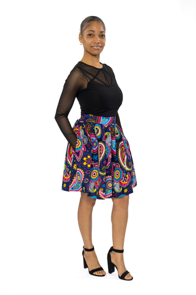 Afrikaanse print mini rok - Blauw Roze Paisley