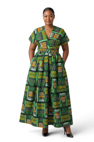 Robe longue africaine Infinity Multiway - Fente réglable - Vert Emerald Spirit