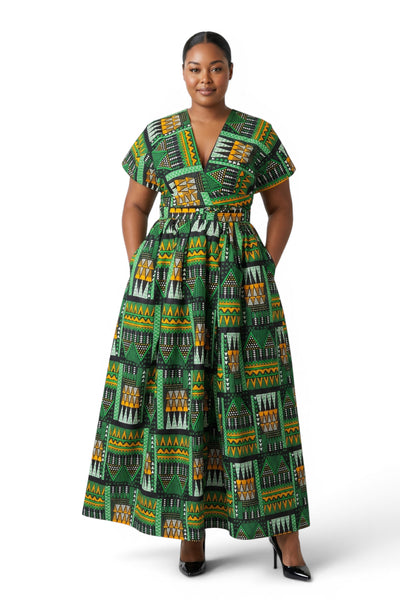 Robe longue africaine Infinity Multiway - Fente réglable - Vert Emerald Spirit