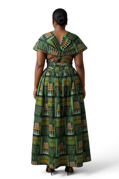 Robe longue africaine Infinity Multiway - Fente réglable - Vert Emerald Spirit