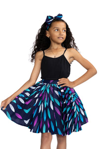 African print Kids Skirt + Headtie with Bow set - Blue sunburst ( 1 - 10 years )