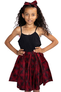African print Kids Skirt + Headtie with Bow set - Red ( 1 - 10 years )