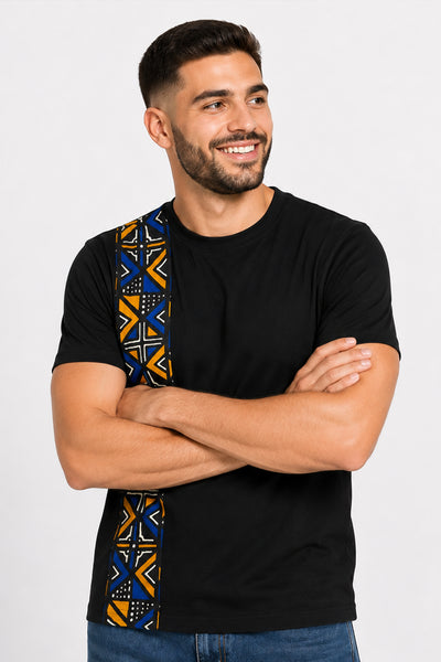 T-shirt avec détails imprimés africains - Bleu Bogolan Geometry Band