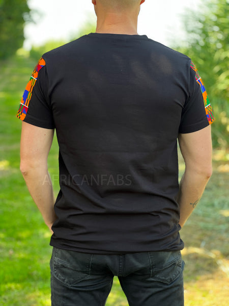 T-shirt met Afrikaanse print details -  Kente mouwen en borstzak
