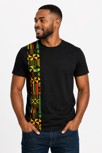 T-shirt avec détails imprimés africains - Noir Jaune Kente Band