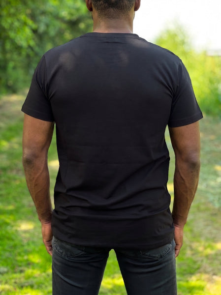 T-shirt avec détails imprimés africains - Noir / blanc Kente et poche poitrine