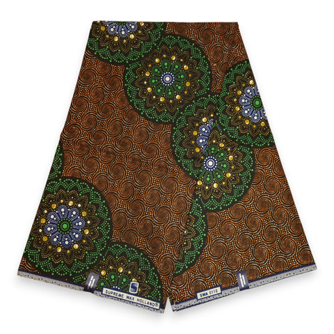 Afrikaanse stof - Groen Bruine dotted print - 100% katoen