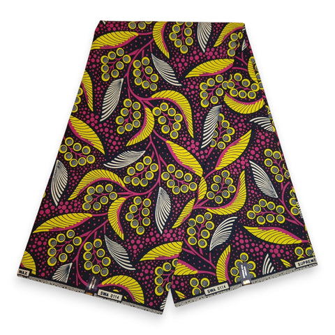 Afrikaanse stof - Roze Gele Leaves - 100% katoen