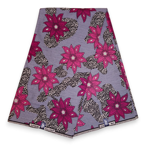 African Wax print fabric - Pink Flowers - 100% cotton