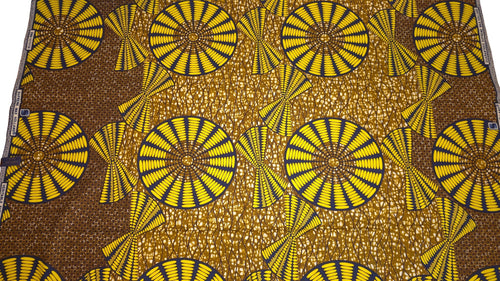 African Wax print fabric - Mustard Yellow Sun Disc - 100% cotton