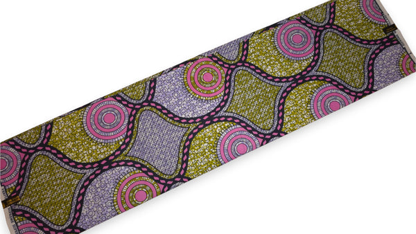 Afrikaanse stof - Roze Olijfgroen Circle Link Mosaic - Super Wax 100% fijn katoen