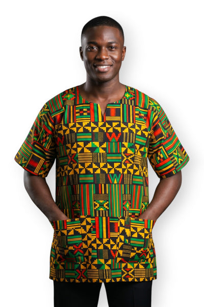 Black Yellow Kente Dashiki Shirt / Dashiki Dress - African print top - Unisex