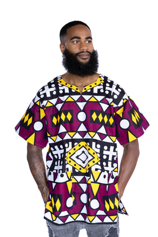 Purple Yellow Samakaka Dashiki Shirt / Dashiki Dress - African print top - Unisex