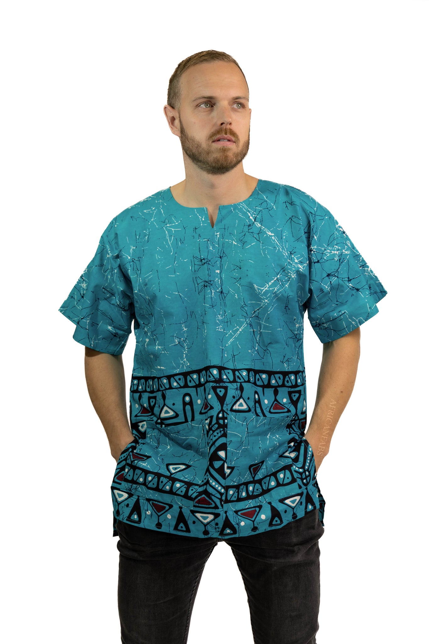 Turquoise Kampala Dashiki Shirt / Dashiki Jurk - Afrikaans shirt - Unisex