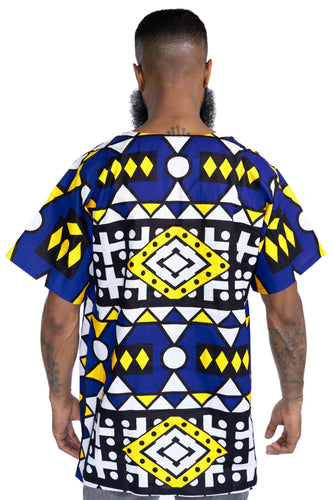 Blue Yellow Samakaka Dashiki Shirt / Dashiki Dress - African print top - Unisex