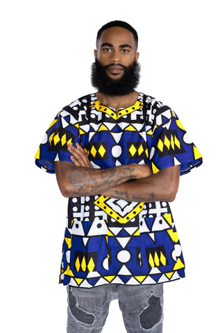 Blue Yellow Samakaka Dashiki Shirt / Dashiki Dress - African print top - Unisex