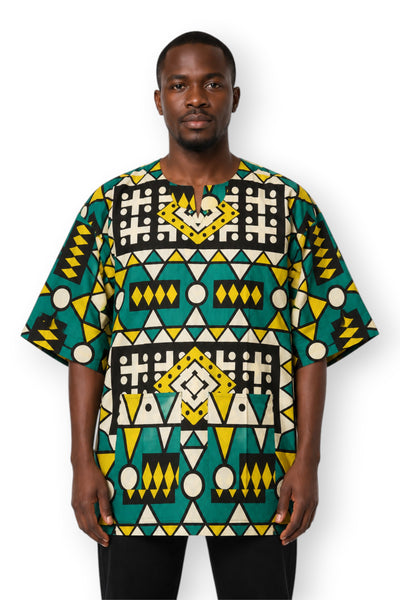 Turquoise Geel Samakaka Dashiki Shirt / Dashiki Jurk - Afrikaans shirt - Unisex
