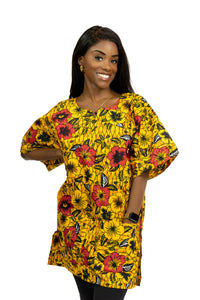 Chemise dashiki / Robe dashiki - Jaune Flowers - Top imprimé africain - Unisexe