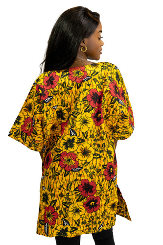 Gele Flowers Dashiki Shirt / Dashiki Jurk - Afrikaans shirt - Unisex