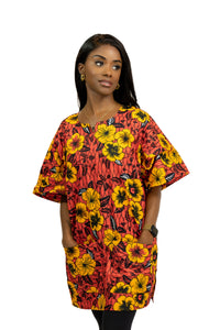 Rode Flowers Dashiki Shirt / Dashiki Jurk - Afrikaans shirt - Unisex