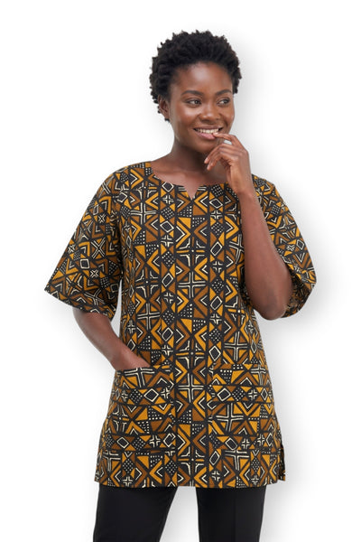 Brown Bogolan Heritage Dashiki Shirt / Dashiki Dress - African print top - Unisex