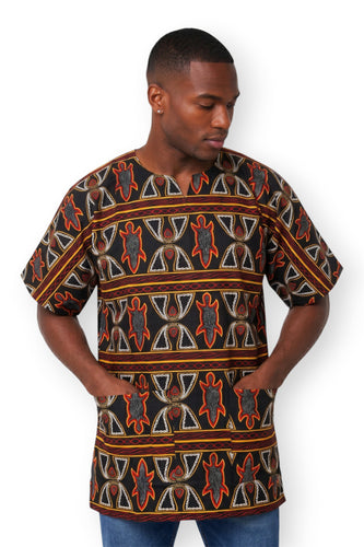 Chemise dashiki / Robe dashiki - Noir Rouge Toghu Bamenda Cameroon - Top imprimé africain - Unisexe