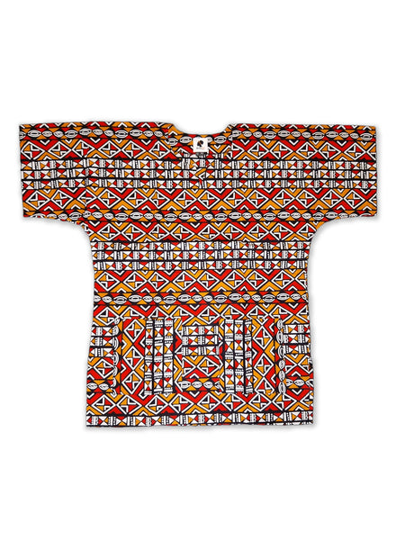 Rood / Oranje Bogolan Dashiki Shirt / Dashiki Jurk - Afrikaans shirt - Unisex
