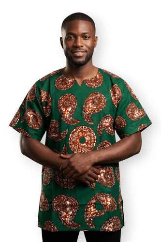 Chemise dashiki / Robe dashiki - Vert Marron Paisley Sun - Top imprimé africain - Unisexe